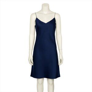 Teri Jon Rickie Freeman Slip Dress Mini Navy Size 4 Satin Silky Spaghetti Straps